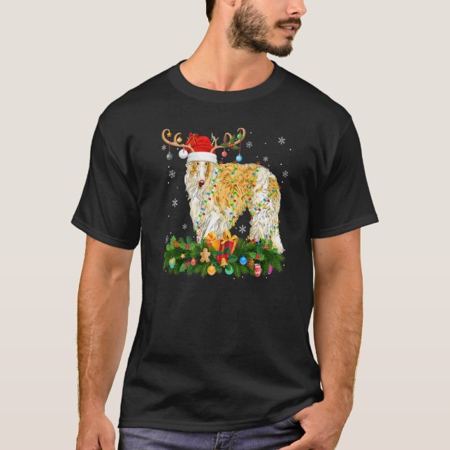 Camiseta Xmas Holiday Reindeer Hat Santa Borzoi Dog Christm (Anverso)