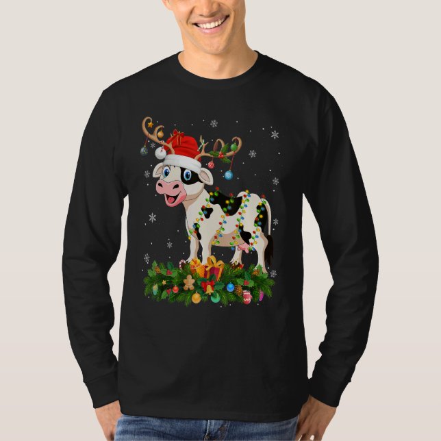 Camiseta Xmas Holiday Reindeer Hat Santa Cattle Christmas (Anverso)