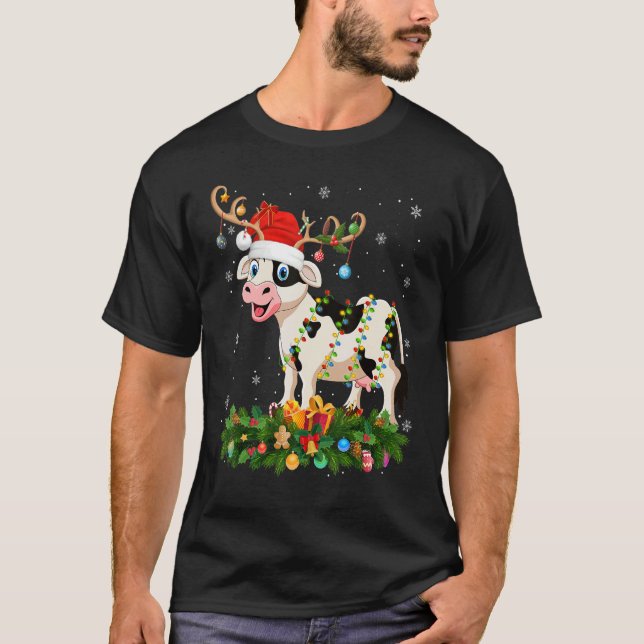 Camiseta Xmas Holiday Reindeer Hat Santa Cattle Christmas (Anverso)