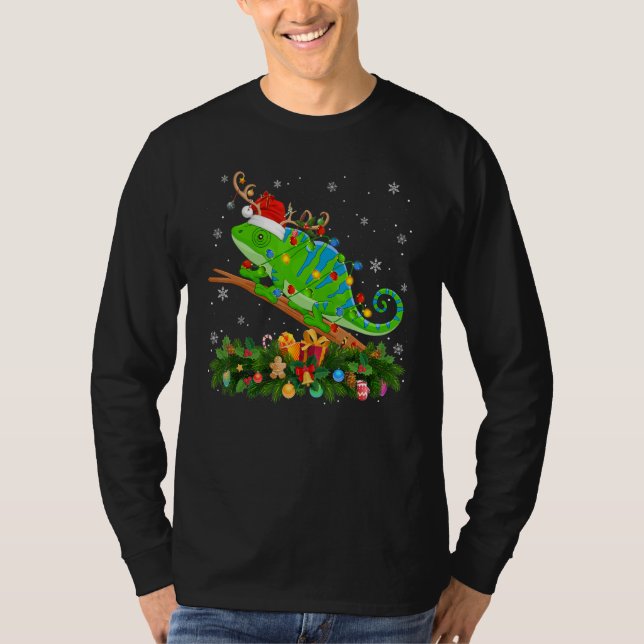 Camiseta Xmas Holiday Reindeer Hat Santa Chameleon Christma (Anverso)