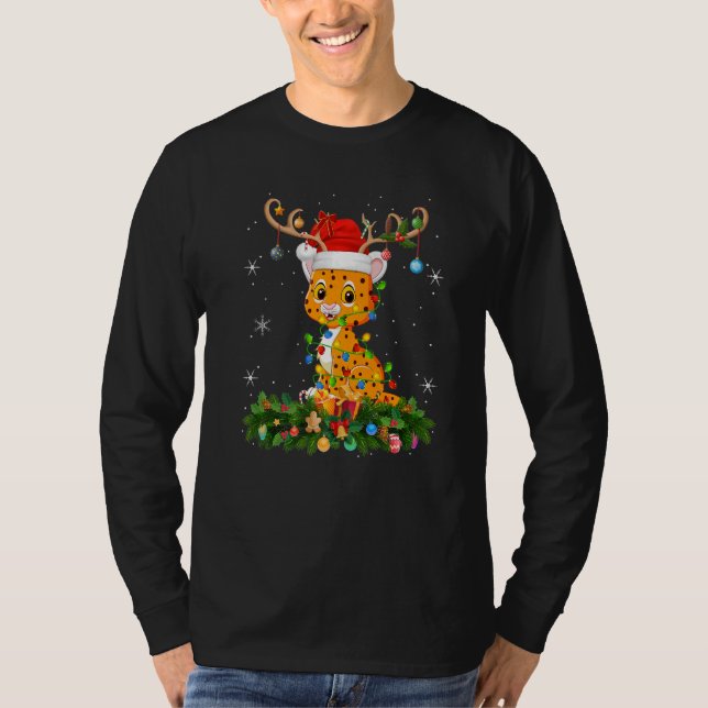 Camiseta Xmas Holiday Reindeer Hat Santa Cheetah Christmas  (Anverso)