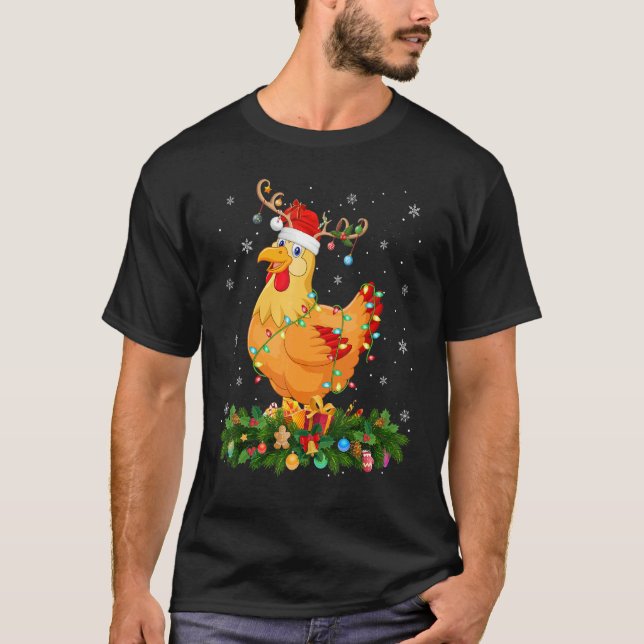 Camiseta Xmas Holiday Reindeer Hat Santa Chicken Bird Chris (Anverso)