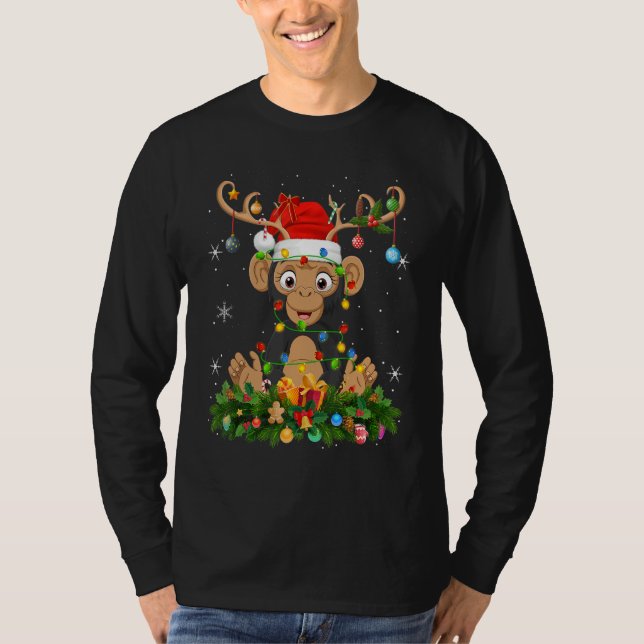 Camiseta Xmas Holiday Reindeer Hat Santa Chimpanzee Christm (Anverso)