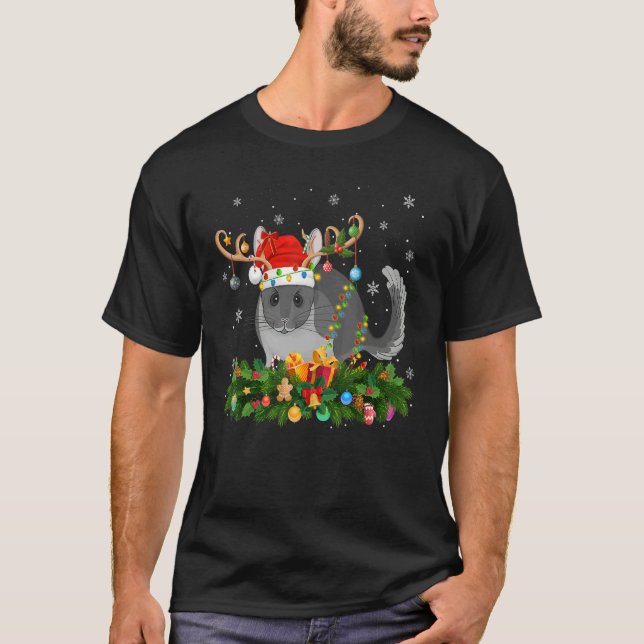 Camiseta Xmas Holiday Reindeer Hat Santa Chinchilla Christm (Anverso)