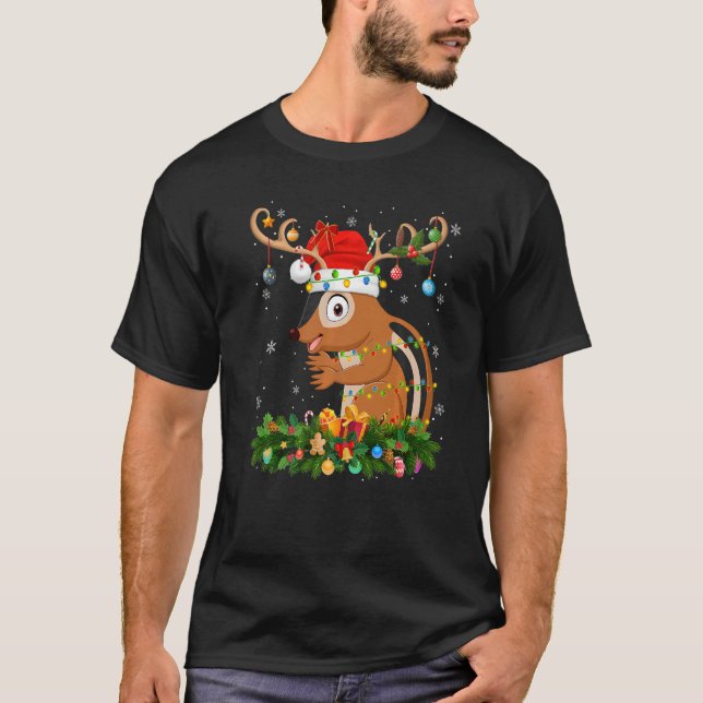 Camiseta Xmas Holiday Reindeer Hat Santa Chipmunk Christmas (Anverso)