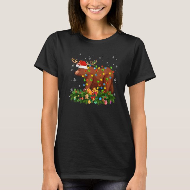 Camiseta Xmas Holiday Reindeer Hat Santa Grizzly Bear Chris (Anverso)
