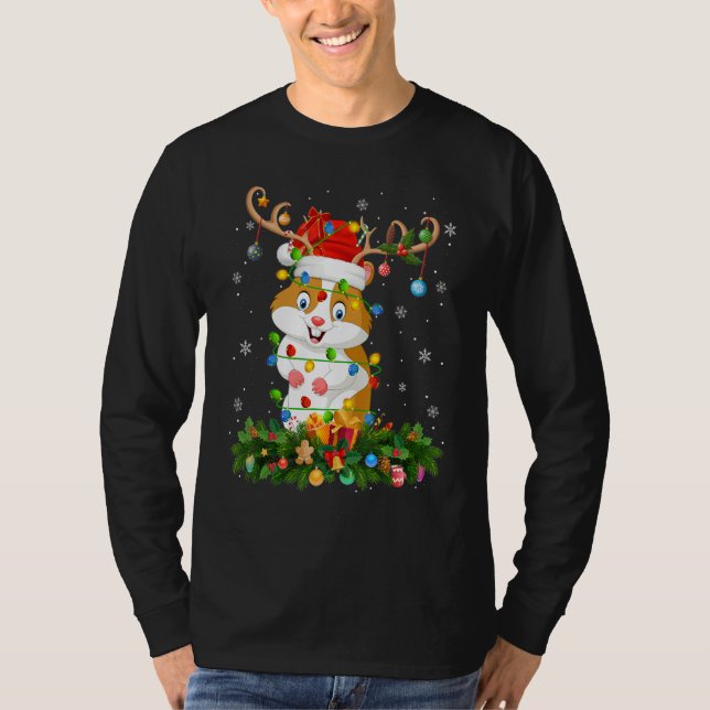 Camiseta Xmas Holiday Reindeer Hat Santa Hamster Christmas (Anverso)