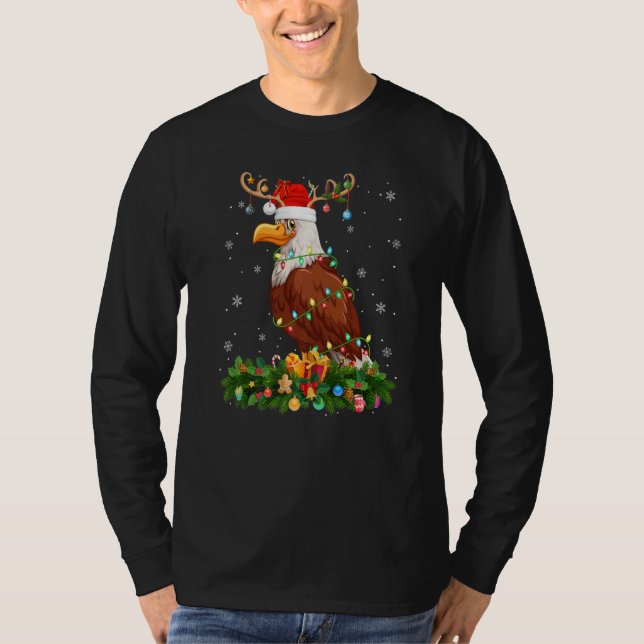 Camiseta Xmas Holiday Reindeer Hat Santa Hawk Bird Christma (Anverso)