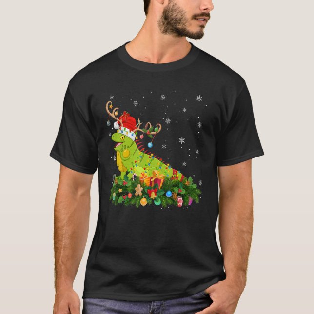 Camiseta Xmas Holiday Reindeer Hat Santa Iguana Christmas (Anverso)