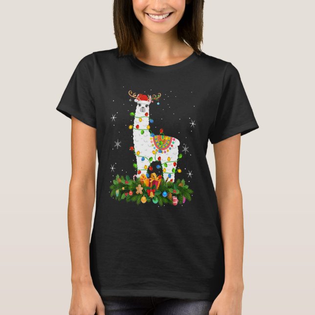 Camiseta Xmas Holiday Reindeer Hat Santa Llama Christmas (Anverso)