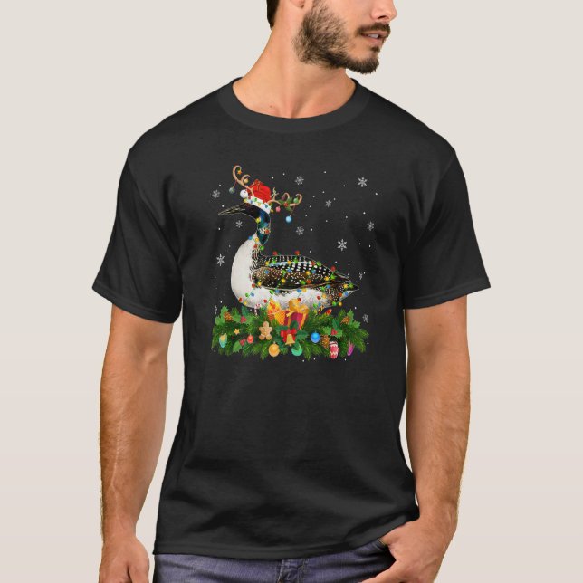 Camiseta Xmas Holiday Reindeer Hat Santa Loon Bird Christma (Anverso)