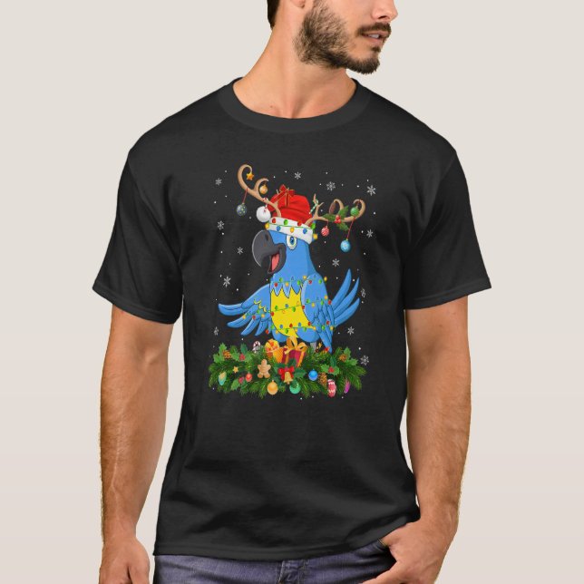 Camiseta Xmas Holiday Reindeer Hat Santa Macaw Bird Christm (Anverso)