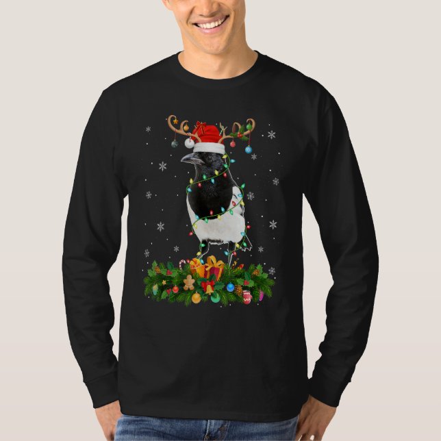 Camiseta Xmas Holiday Reindeer Hat Santa Magpie Bird Christ (Anverso)