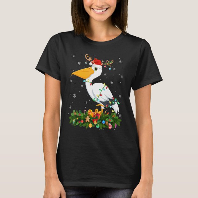 Camiseta Xmas Holiday Reindeer Hat Santa Pelican Bird Chris (Anverso)