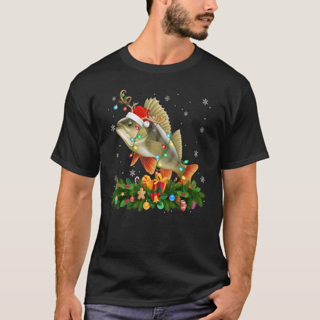Camiseta Xmas Holiday Reindeer Hat Santa Perch Fish Christm (Anverso)