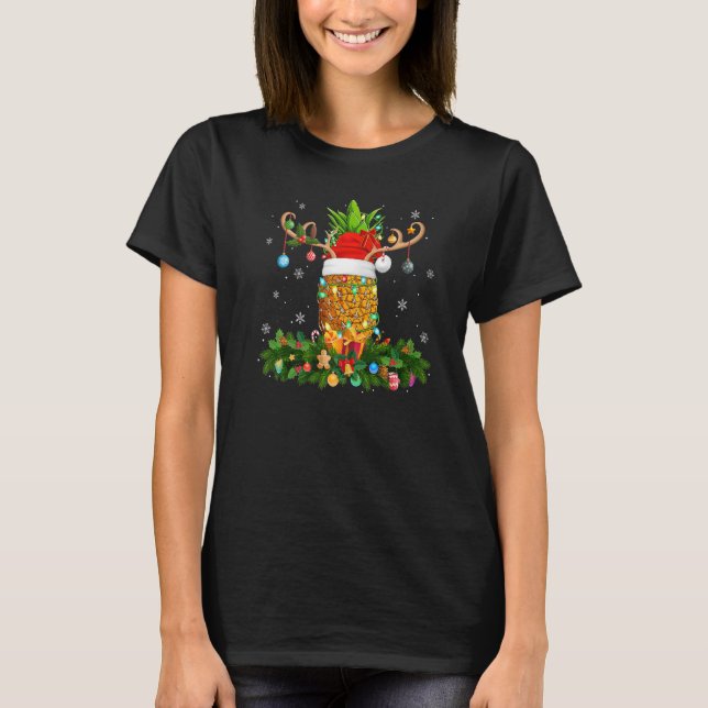 Camiseta Xmas Holiday Reindeer Hat Santa Pineapple Fruit Ch (Anverso)