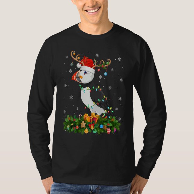 Camiseta Xmas Holiday Reindeer Hat Santa Puffin Bird Christ (Anverso)