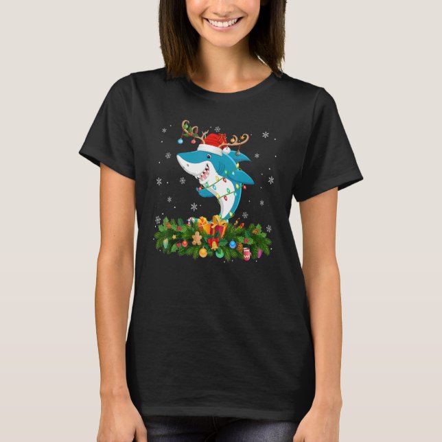 Camiseta Xmas Holiday Reindeer Hat Santa Shark Fish Christm (Anverso)