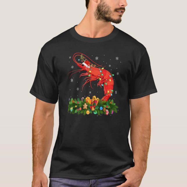 Camiseta Xmas Holiday Reindeer Hat Santa Shrimp Fish Christ (Anverso)