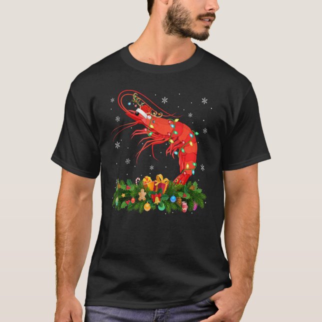 Camiseta Xmas Holiday Reindeer Hat Santa Shrimp Fish Christ (Anverso)