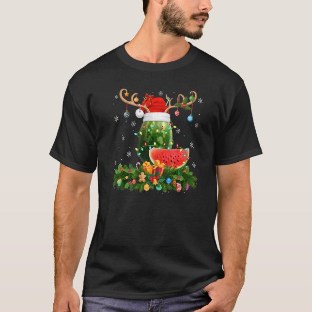 Camiseta Xmas Holiday Reindeer Hat Santa Watermelon Fruit C (Anverso)
