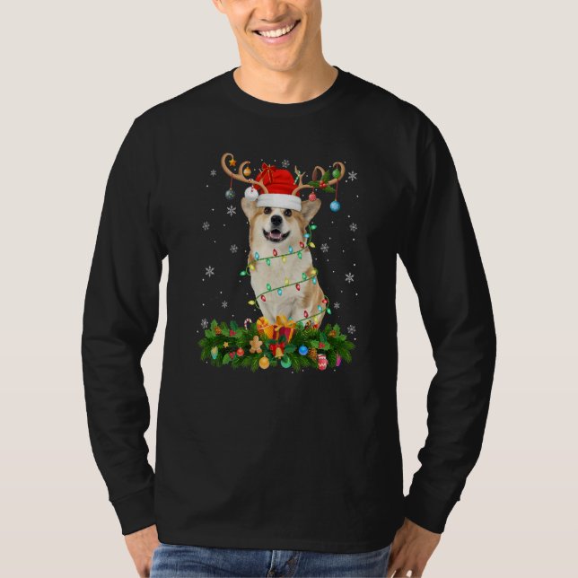 Camiseta Xmas Holiday Reindeer Hat Santa Welsh Corgi Dog Ch (Anverso)