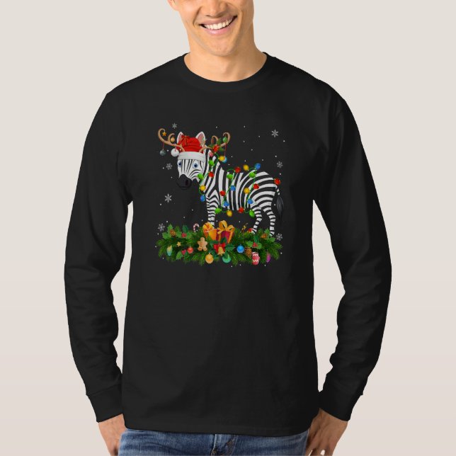Camiseta Xmas Holiday Reindeer Hat Santa Zebra Christmas   (Anverso)