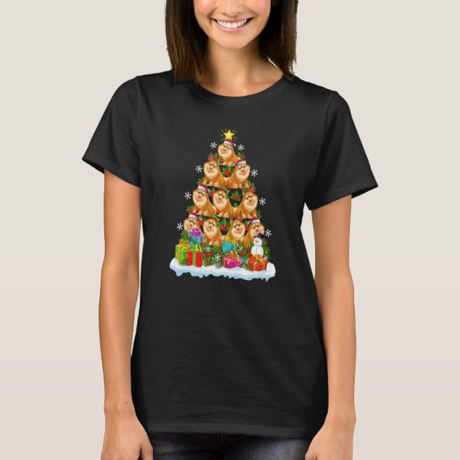 Camiseta Xmas Holiday  Santa Pomeranian Dog Christmas Tree (Anverso)