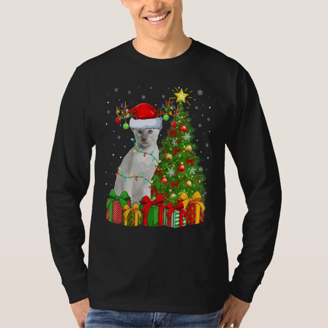 Camiseta Xmas Holiday Santa Siamese Cat Christmas Tree (Anverso)