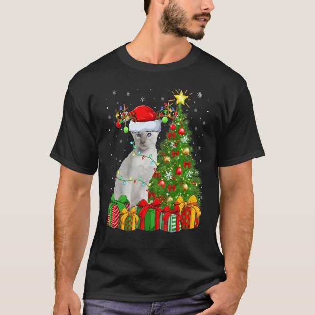 Camiseta Xmas Holiday Santa Siamese Cat Christmas Tree (Anverso)