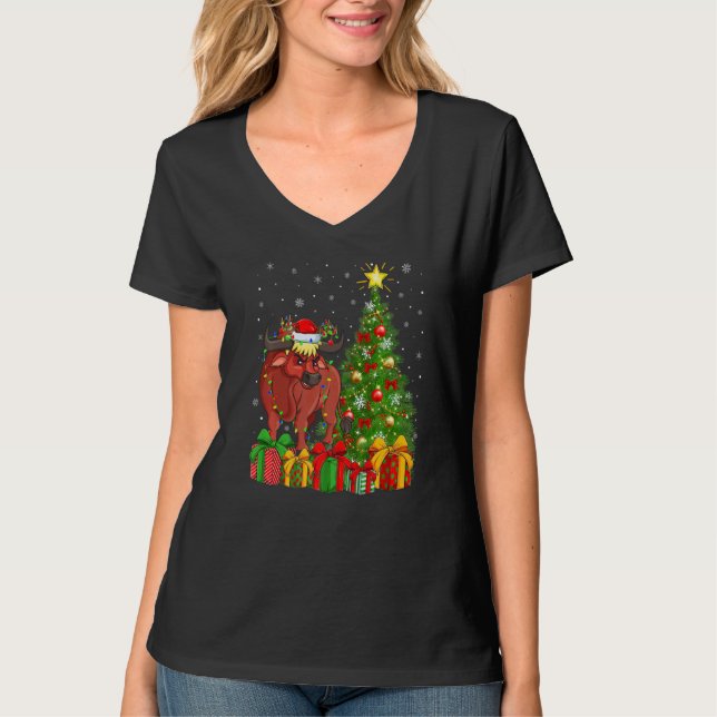 Camiseta Xmas Holiday Santa Water Buffalo Christmas Tree   (Anverso)