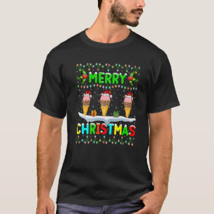 Camiseta Xmas Ice Cream Iluminando Santa Hat Feliz Navidad