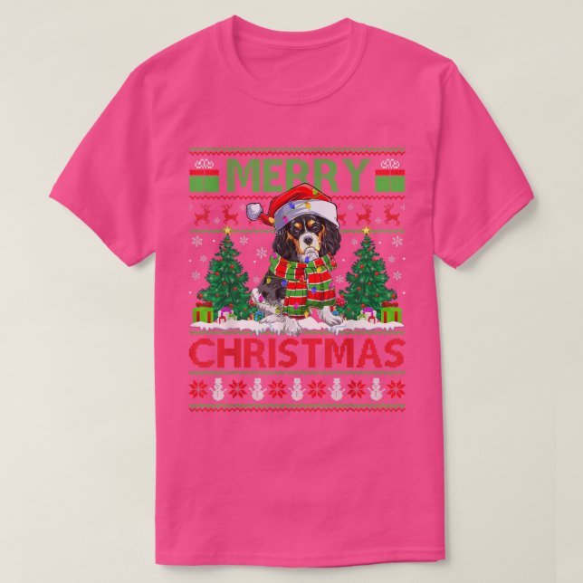 Camiseta Xmas Iluminación Feo Cavalier Rey Charles Spaniel  (Diseño del anverso)