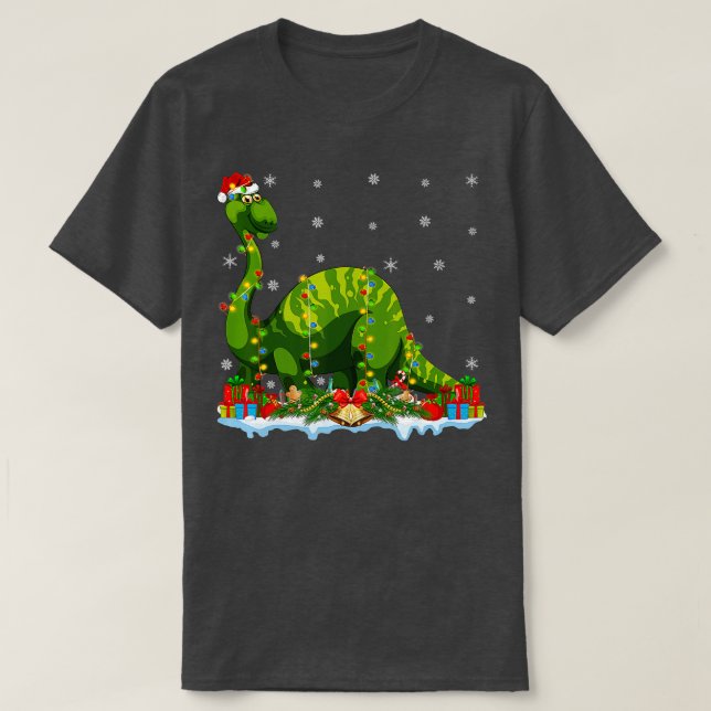 Camiseta Xmas Iluminación Santa Brontosaurus Dinosaur Chris (Diseño del anverso)