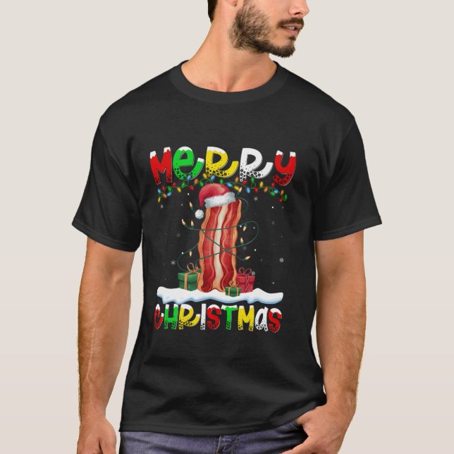 Camiseta Xmas Iluminación Santa Hat Bacon Feliz Navidad T S (Anverso)