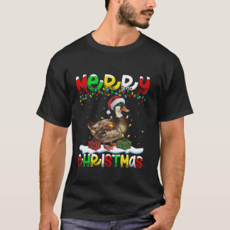 Camiseta Xmas Iluminación Santa Hat Muscovy Pájaros Merry C