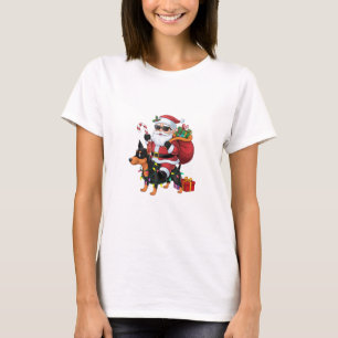 Camiseta Xmas Iluminación Santa Riding Miniatura Pinscher D