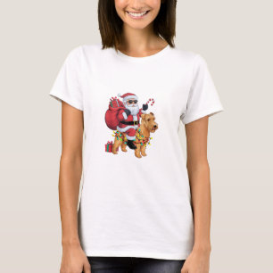 Camiseta Xmas Iluminación Santa Riding Wheaten Terrier Dog