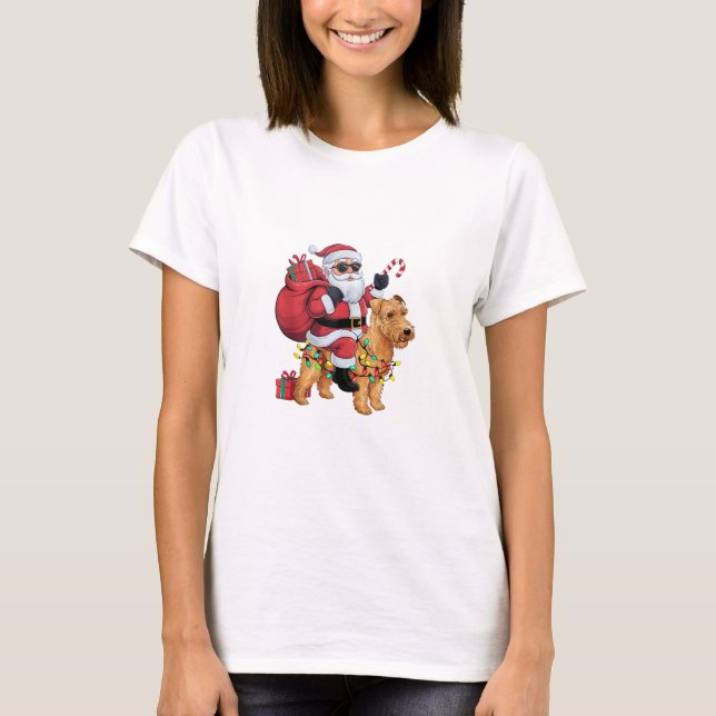 Camiseta Xmas Iluminación Santa Riding Wheaten Terrier Dog  (Anverso)