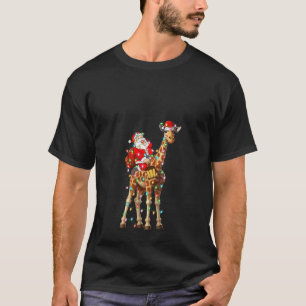 Camiseta Xmas iluminando a Santa Riding Giraffe Navidades V