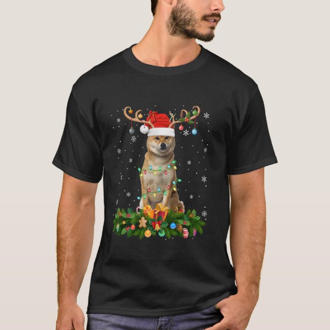 Camiseta Xmas Iluminando reno Santa Hat Shiba Inu Perro Chr (Anverso)