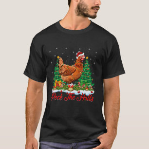 Camiseta Xmas Iluminando Santa Hat Chicken Árbol de Navidad