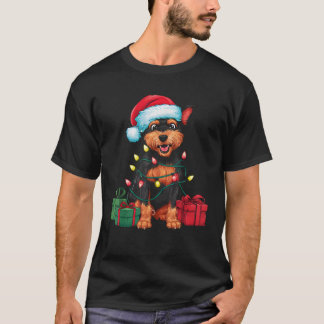 Camiseta Xmas iluminando Santa Hat Chino Creste Perro Crist