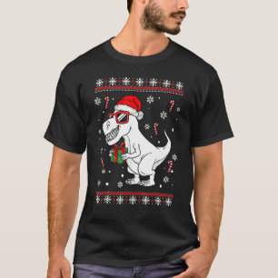Camiseta Xmas iluminando Santa Hat Dinosaurios raros y feos