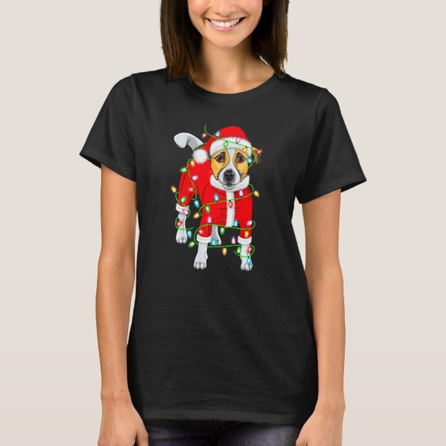 Camiseta Xmas Iluminando Santa Hat Jack Russell Terrier Chr (Anverso)