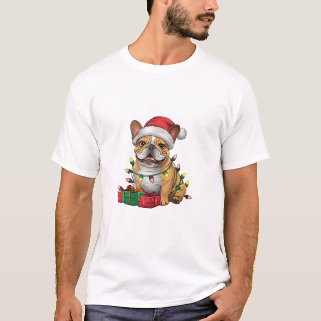 Camiseta Xmas Iluminando Santa Hat Navidades de Bulldog en  (Anverso)