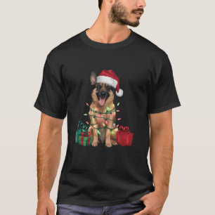 Camiseta Xmas Iluminando Santa Hat Perro belga malinois Chr