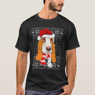 Camiseta Xmas Iluminando Santa Hat Ugly Basset Hound Christ