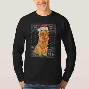 Camiseta Xmas Iluminando Santa Hat Ugly Golden Retriever Ch