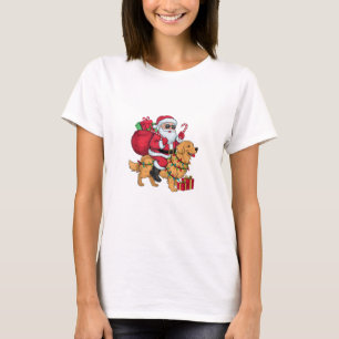 Camiseta Xmas Iluminando Santa Riding Golden Retriever Dog